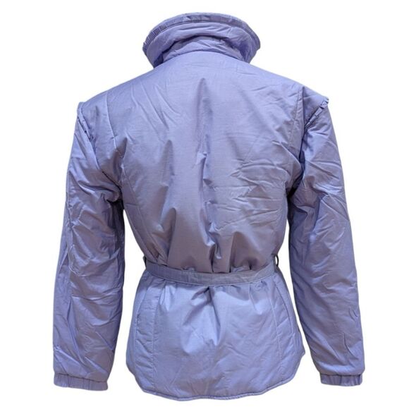 VTG Robbe Skiwear USA Ladies S Ski & Snow Jacket Purple Tie Waist Ruffle Trim - Picture 2 of 12